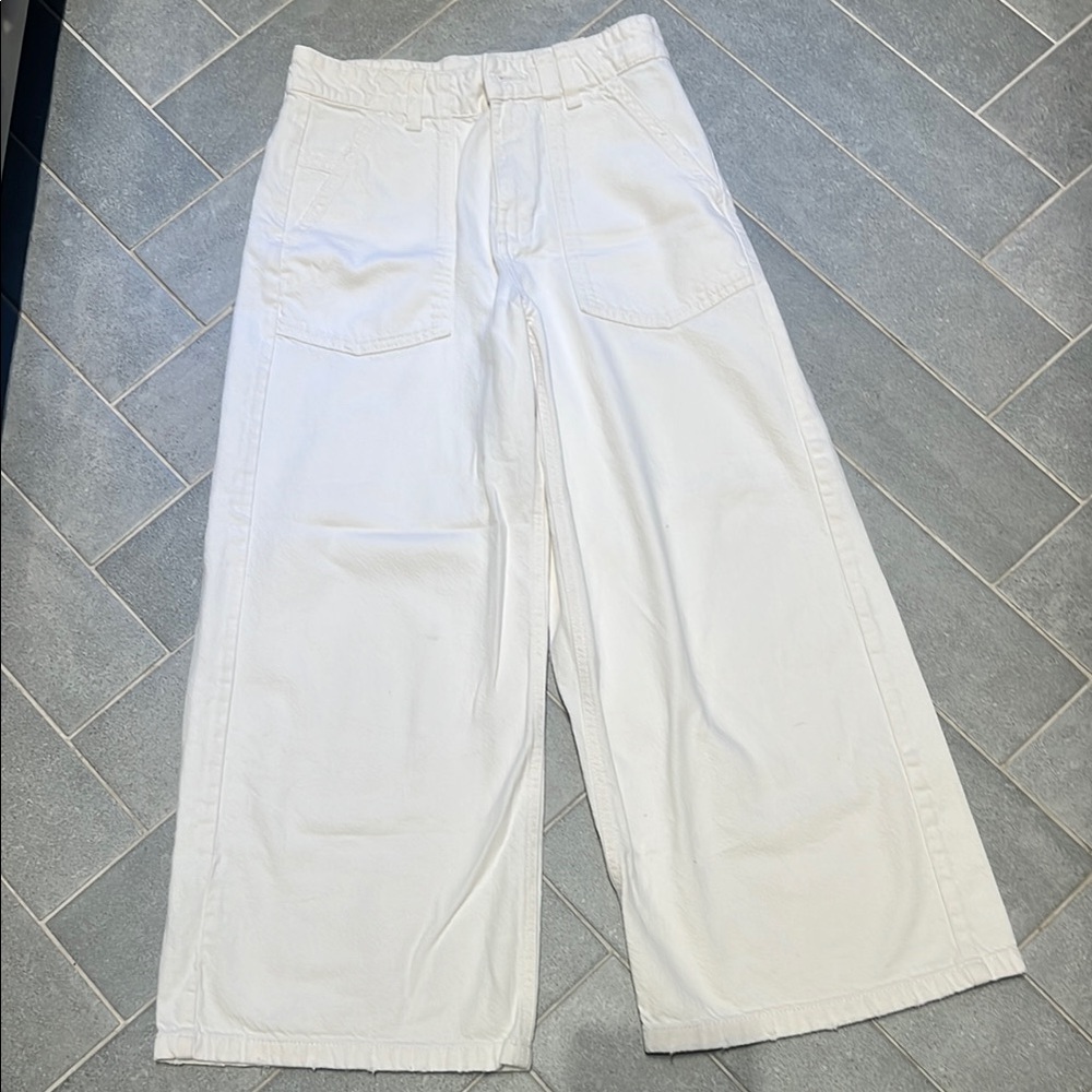 Zara Classic White soft stretch wide leg jeans for girls 11-12
